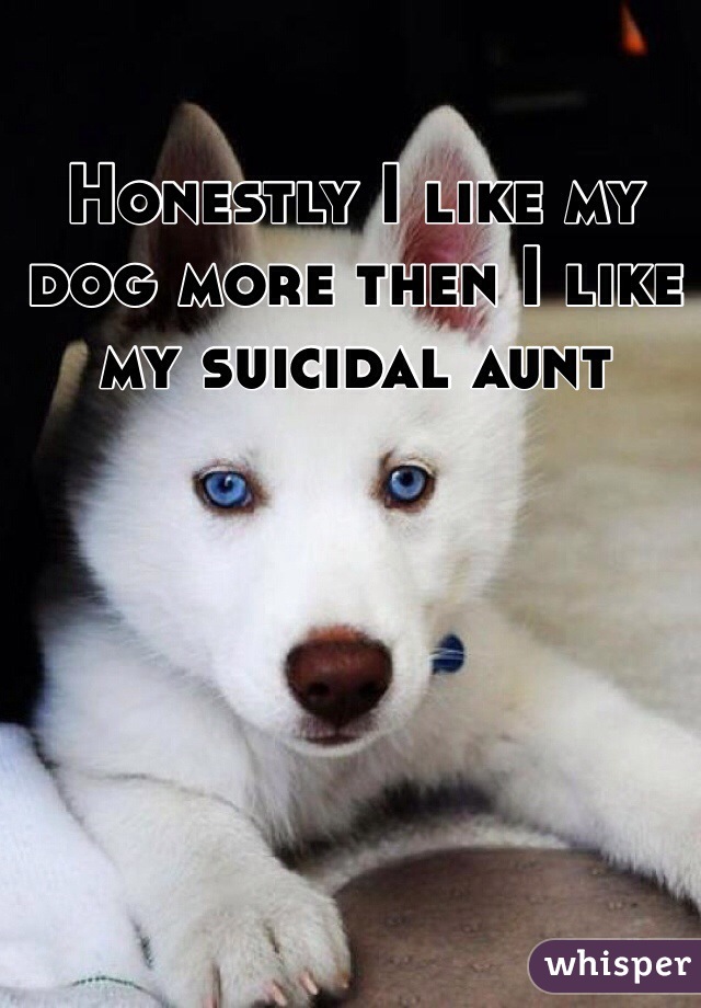 Honestly I like my dog more then I like my suicidal aunt