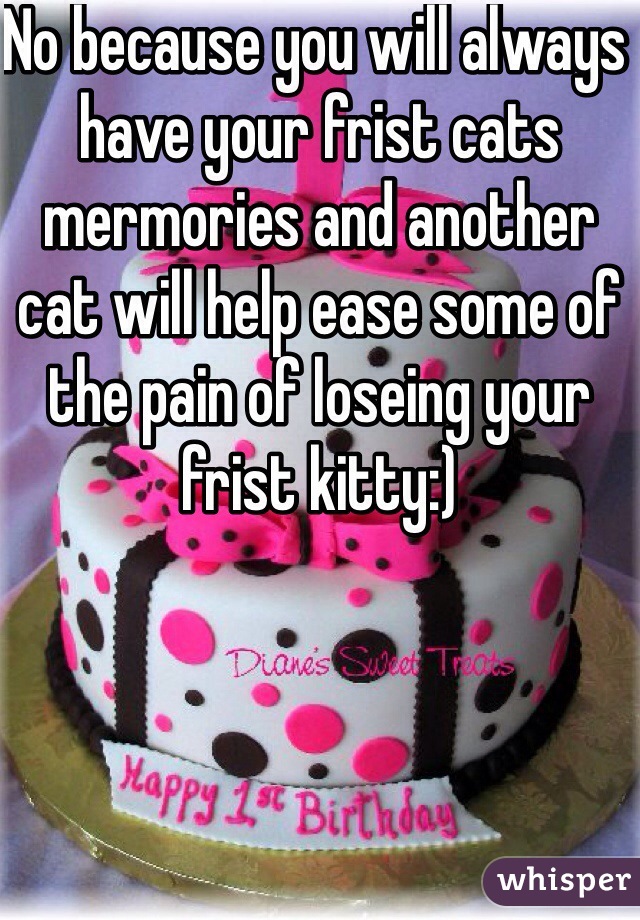 No because you will always have your frist cats mermories and another cat will help ease some of the pain of loseing your frist kitty:)