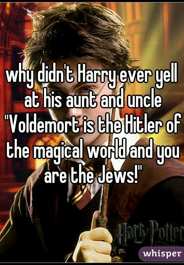 why didn't Harry ever yell at his aunt and uncle "Voldemort is the Hitler of the magical world and you are the Jews!"