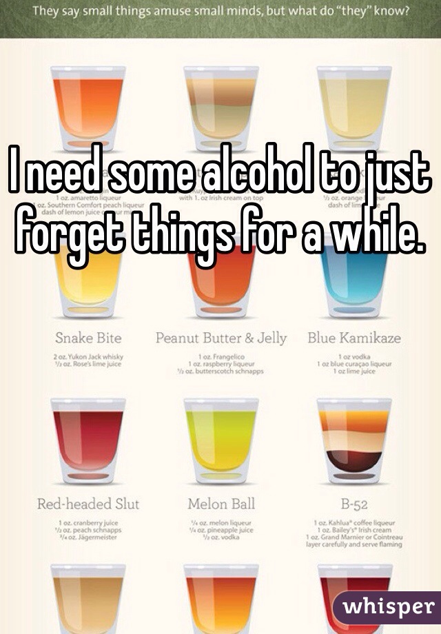I need some alcohol to just forget things for a while. 