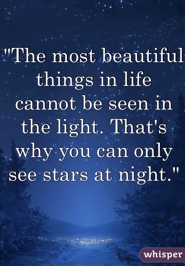"The most beautiful things in life cannot be seen in the light. That's why you can only see stars at night."