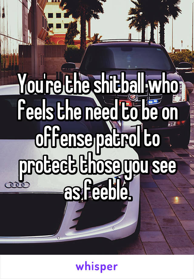 You're the shitball who feels the need to be on offense patrol to protect those you see as feeble.