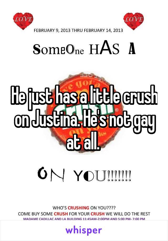 He just has a little crush on Justina. He's not gay at all. 
