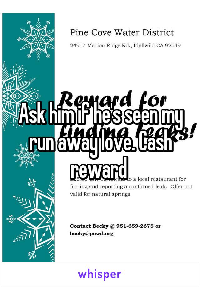 Ask him if he's seen my run away love. Cash reward 