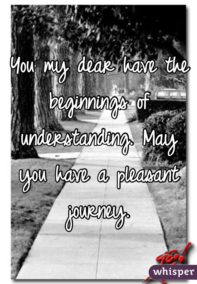 You my dear have the beginnings of understanding. May you have a pleasant journey. 
