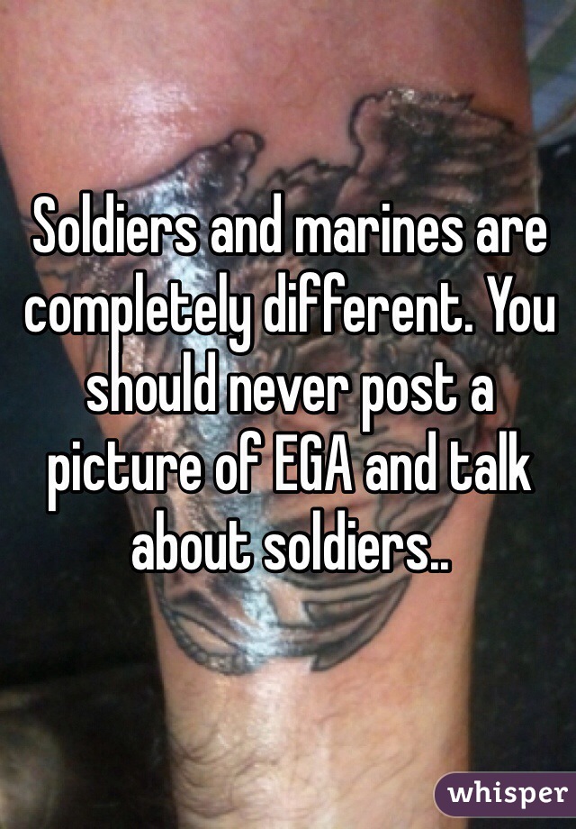 Soldiers and marines are completely different. You should never post a picture of EGA and talk about soldiers..