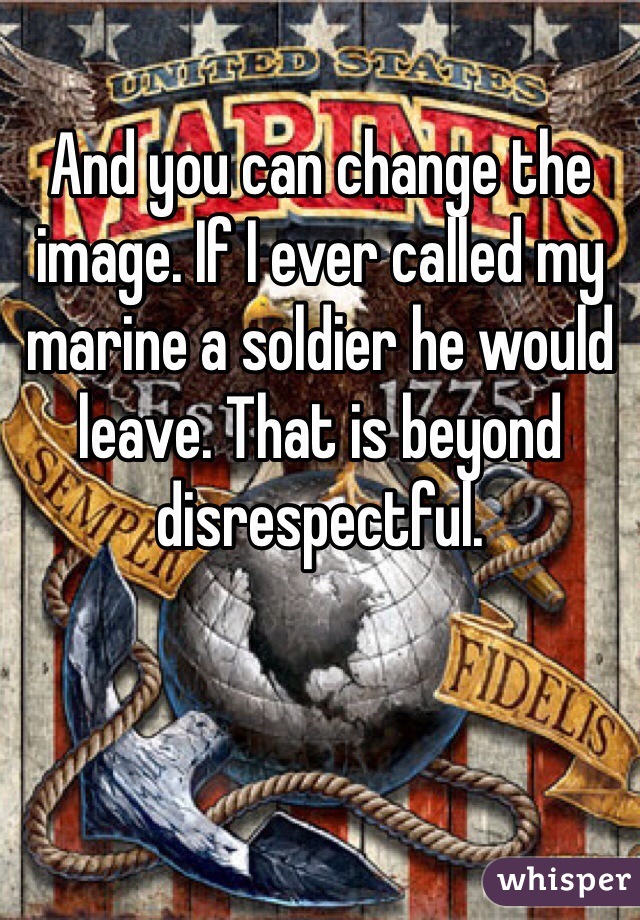 And you can change the image. If I ever called my marine a soldier he would leave. That is beyond disrespectful. 