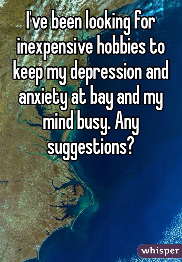 I've been looking for inexpensive hobbies to keep my depression and anxiety at bay and my mind busy. Any suggestions? 
