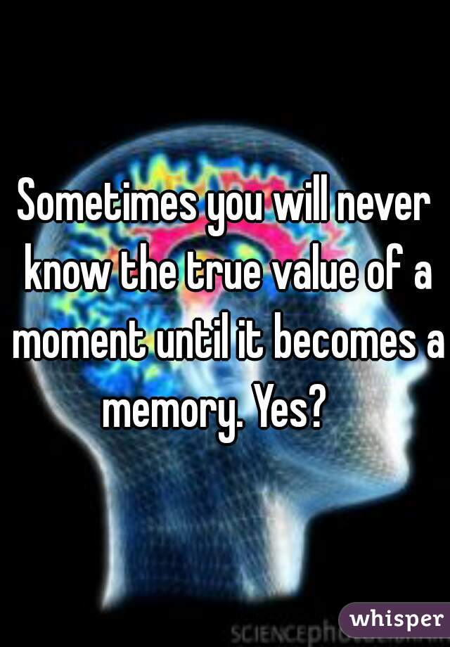 Sometimes you will never know the true value of a moment until it becomes a memory. Yes?   