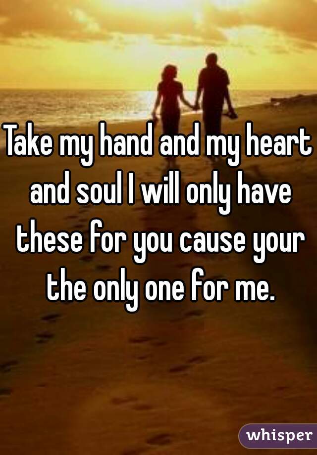 Take my hand and my heart and soul I will only have these for you cause your the only one for me.