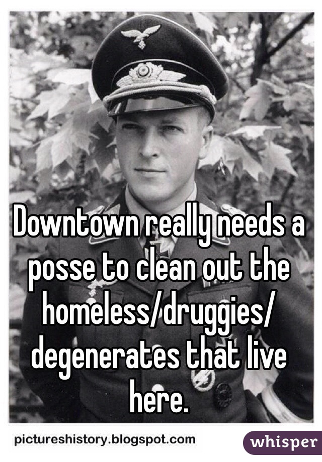 Downtown really needs a posse to clean out the homeless/druggies/degenerates that live here. 