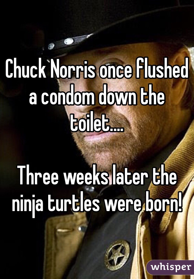Chuck Norris once flushed a condom down the toilet....

Three weeks later the ninja turtles were born!