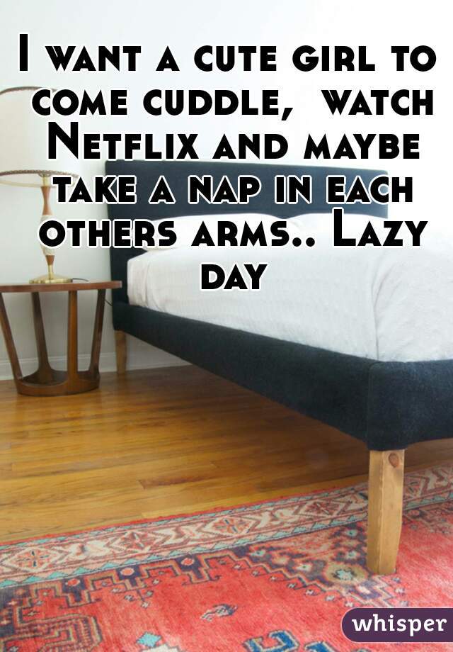 I want a cute girl to come cuddle,  watch Netflix and maybe take a nap in each others arms.. Lazy day