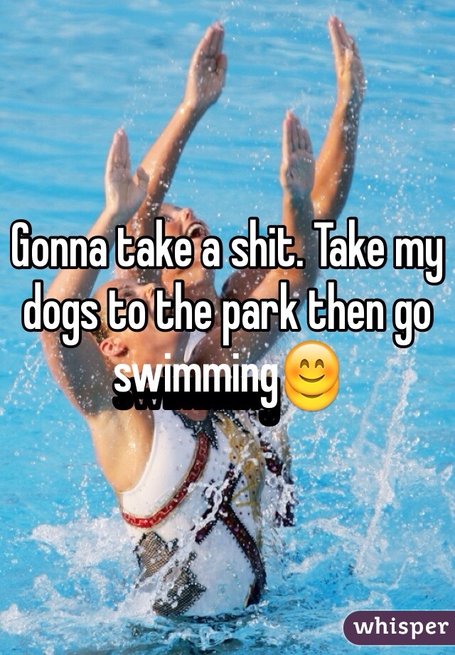 Gonna take a shit. Take my dogs to the park then go swimming😊