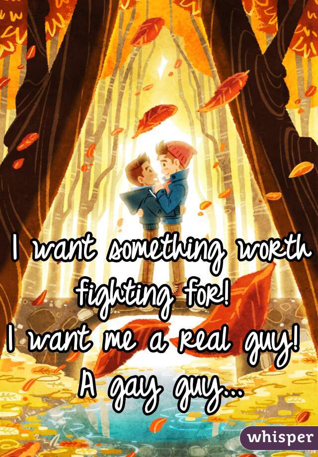 I want something worth fighting for!  
I want me a real guy! 
A gay guy...