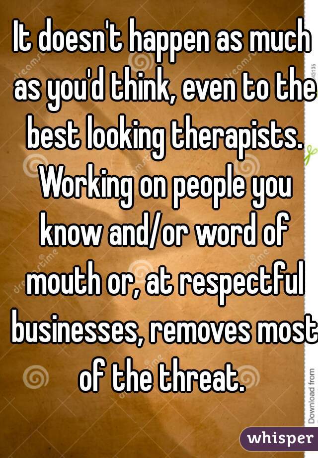 It doesn't happen as much as you'd think, even to the best looking therapists. Working on people you know and/or word of mouth or, at respectful businesses, removes most of the threat. 