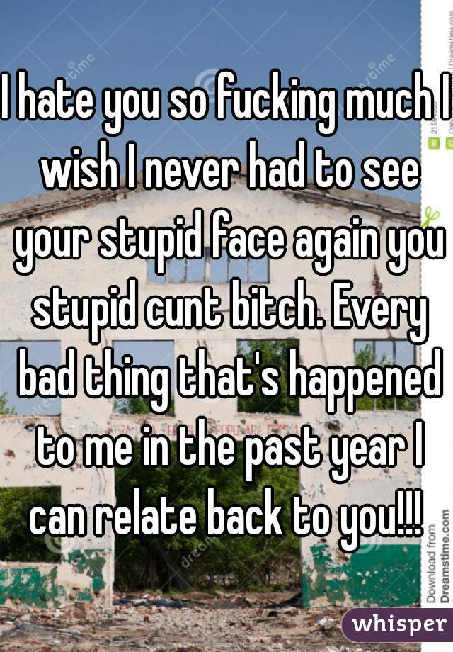 I hate you so fucking much I wish I never had to see your stupid face again you stupid cunt bitch. Every bad thing that's happened to me in the past year I can relate back to you!!! 