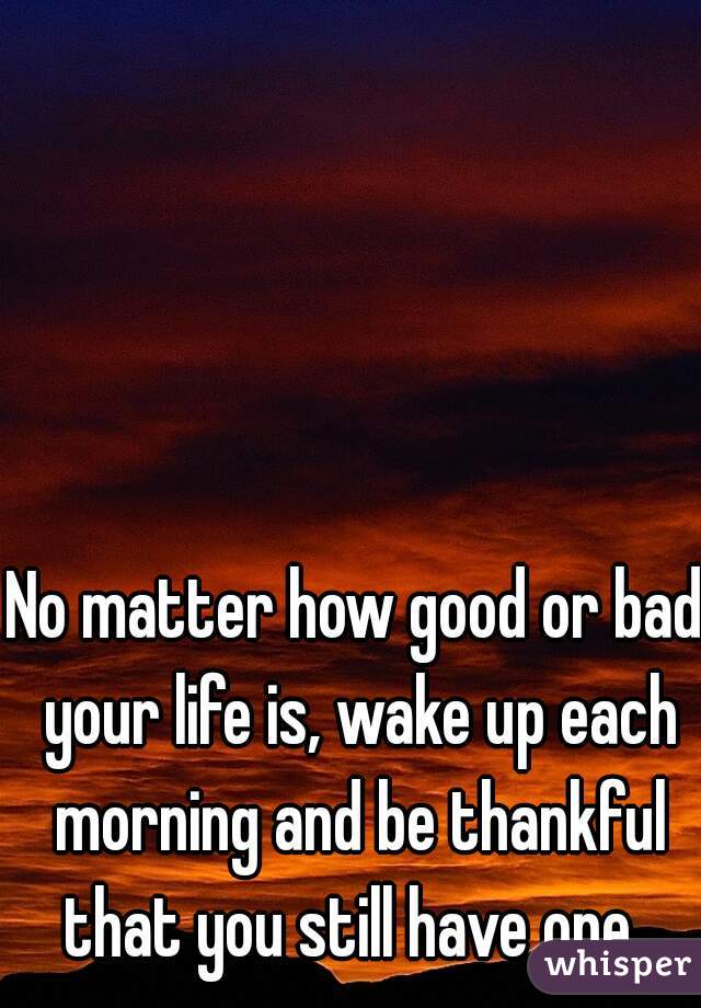 No matter how good or bad your life is, wake up each morning and be thankful that you still have one. 