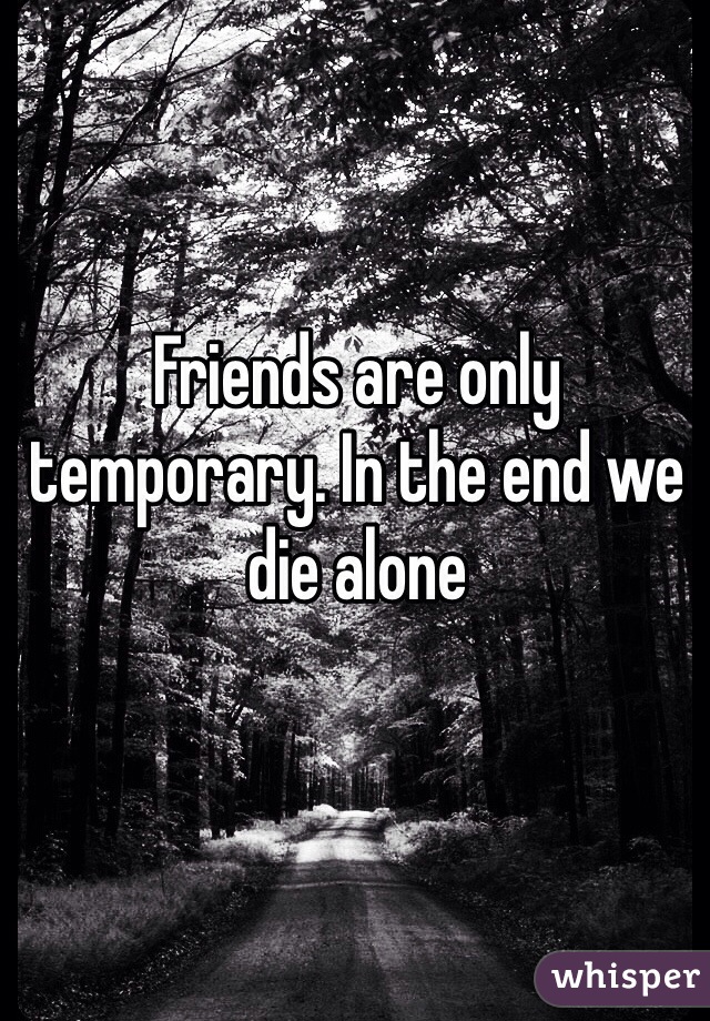 Friends are only temporary. In the end we die alone 