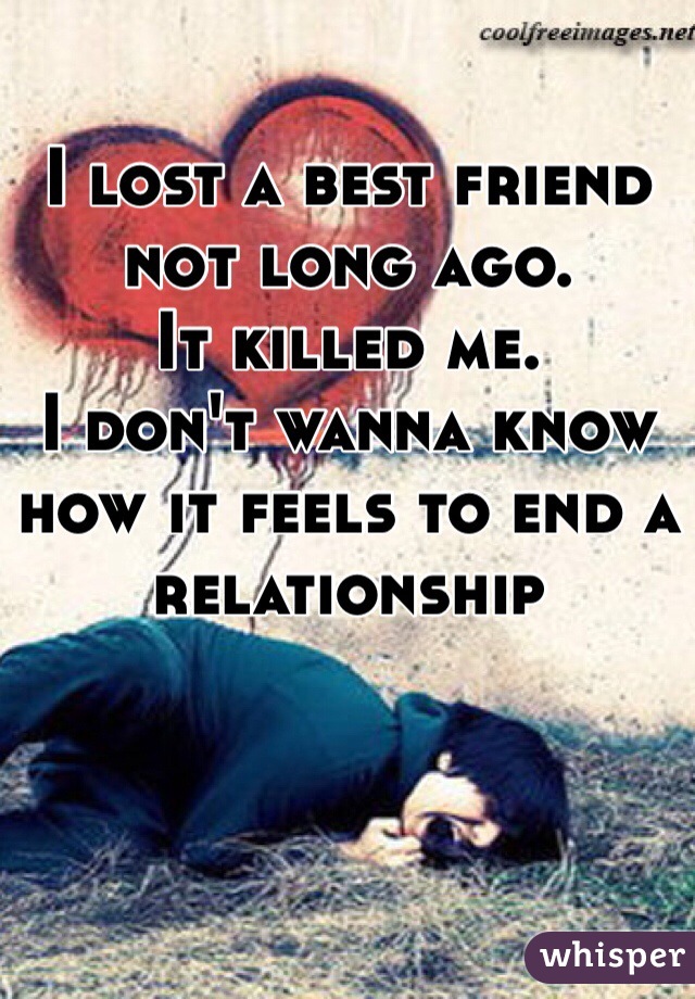 I lost a best friend not long ago.
It killed me.
I don't wanna know how it feels to end a relationship
