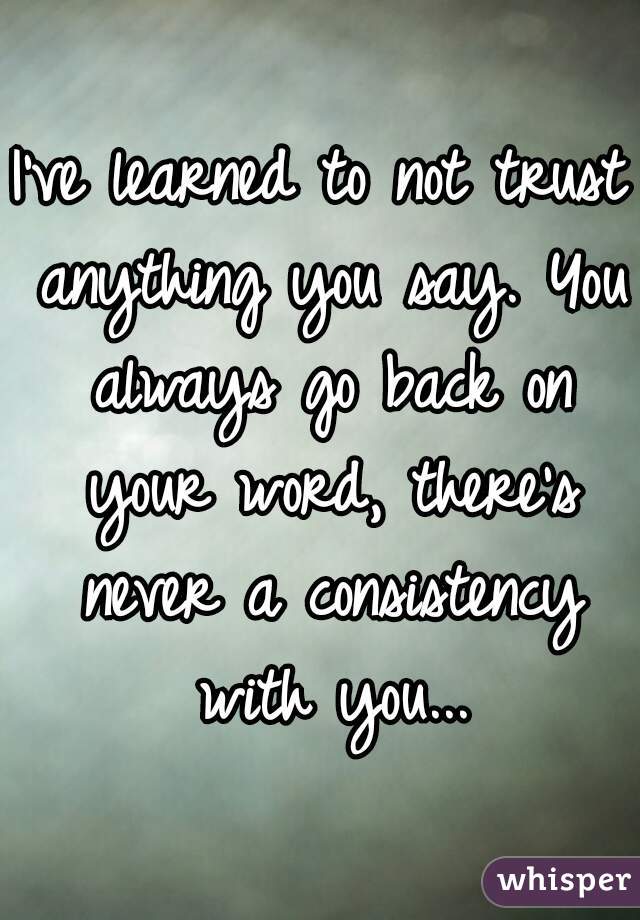 I've learned to not trust anything you say. You always go back on your word, there's never a consistency with you...