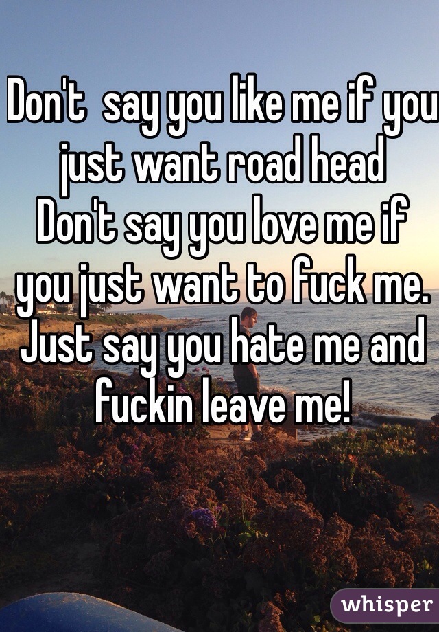 Don't  say you like me if you just want road head 
Don't say you love me if you just want to fuck me.
Just say you hate me and fuckin leave me!