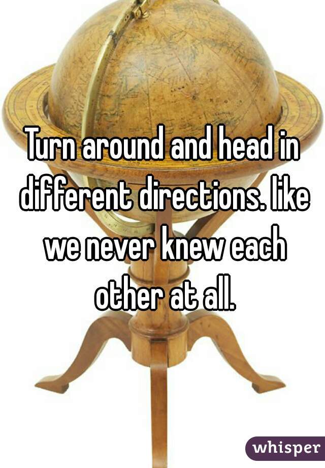 Turn around and head in different directions. like we never knew each other at all.