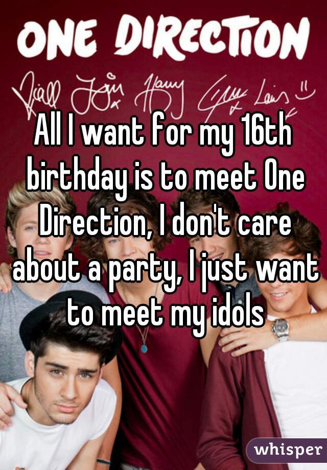 All I want for my 16th birthday is to meet One Direction, I don't care about a party, I just want to meet my idols