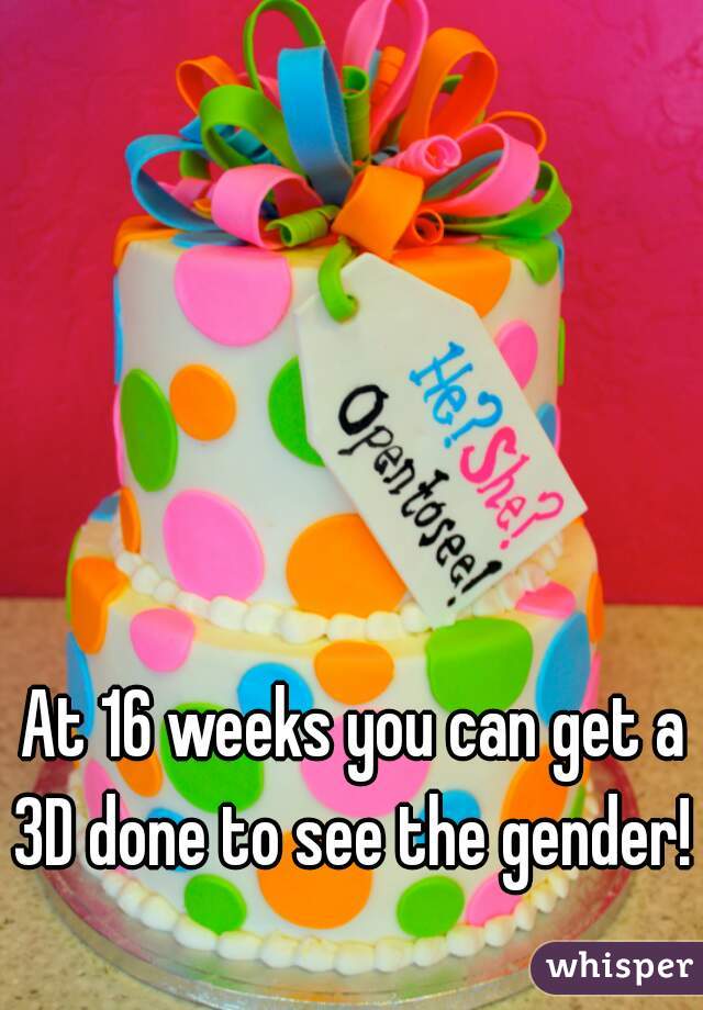 At 16 weeks you can get a 3D done to see the gender!  