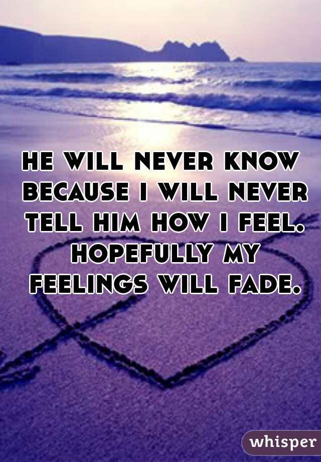 he will never know because i will never tell him how i feel. hopefully my feelings will fade.