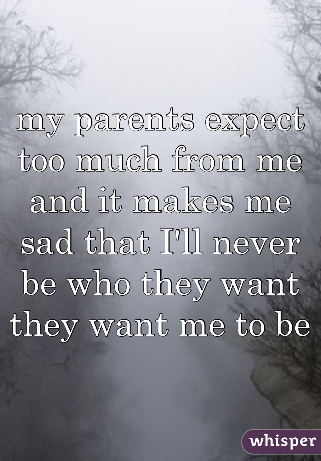 my parents expect too much from me and it makes me sad that I'll never be who they want they want me to be 