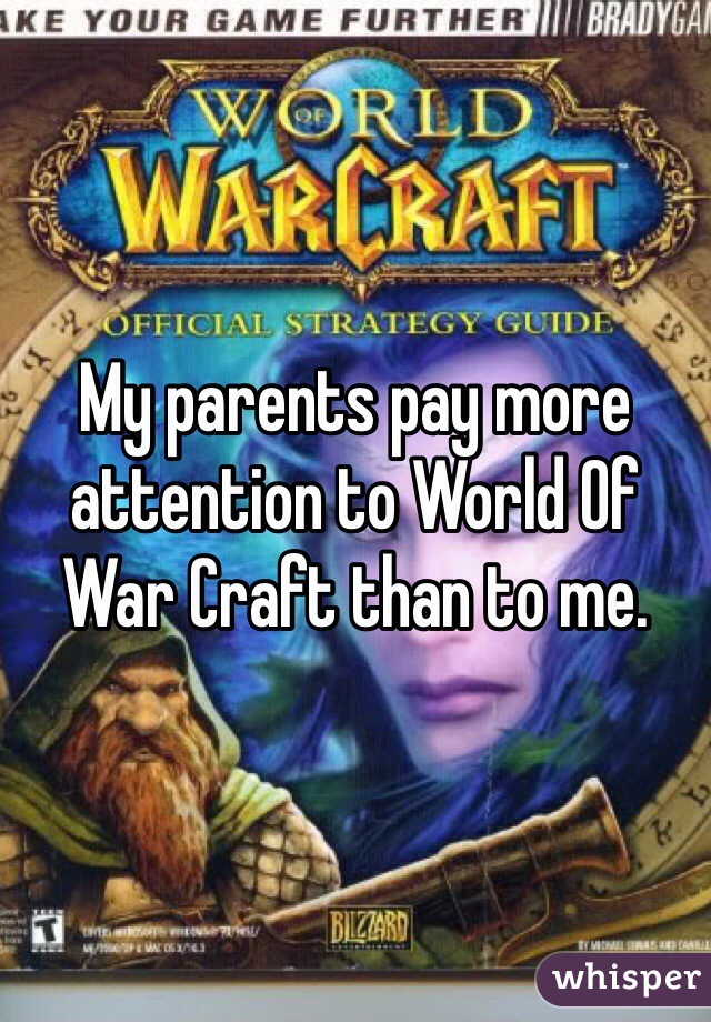 My parents pay more attention to World Of War Craft than to me. 