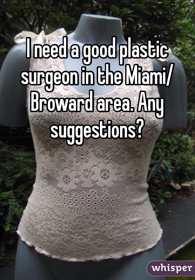 I need a good plastic surgeon in the Miami/Broward area. Any suggestions? 