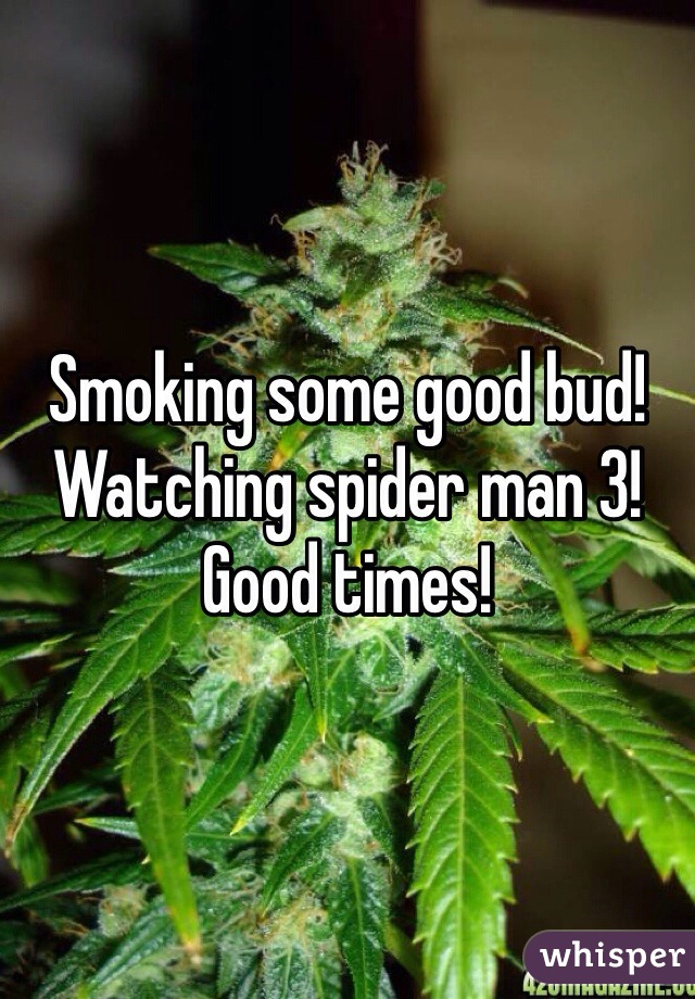 Smoking some good bud! Watching spider man 3! Good times!