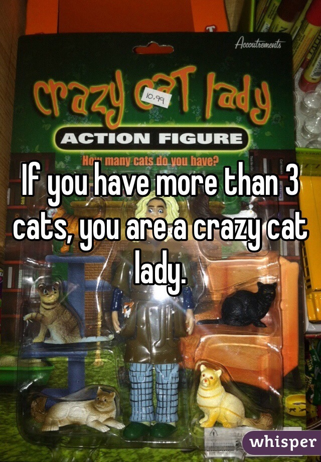 If you have more than 3 cats, you are a crazy cat lady.