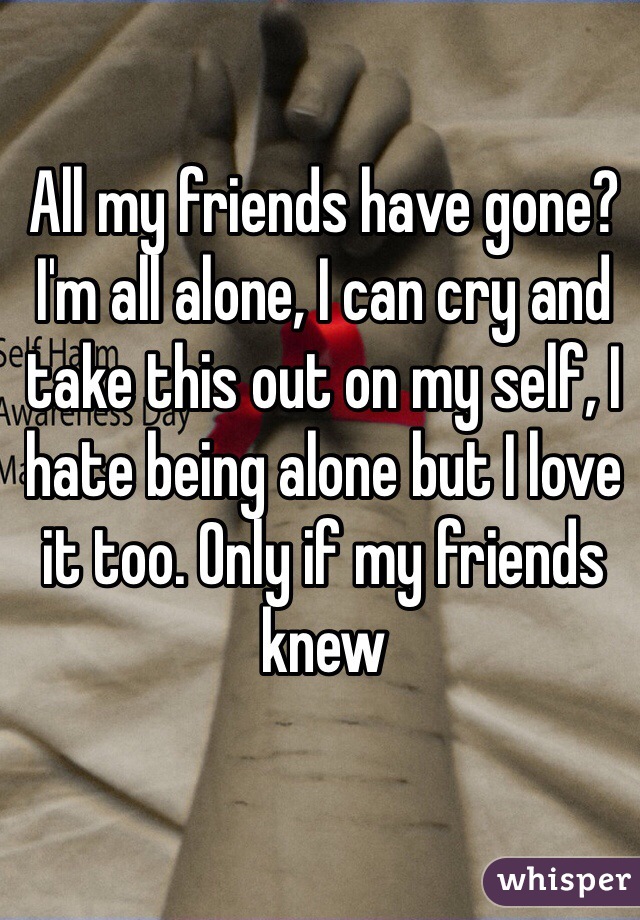 All my friends have gone? I'm all alone, I can cry and take this out on my self, I hate being alone but I love it too. Only if my friends knew 