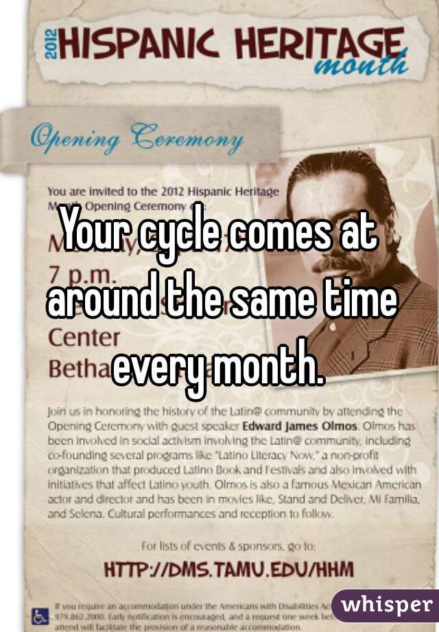 Your cycle comes at around the same time every month. 