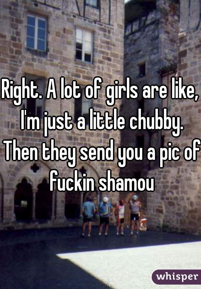 Right. A lot of girls are like, I'm just a little chubby. Then they send you a pic of fuckin shamou