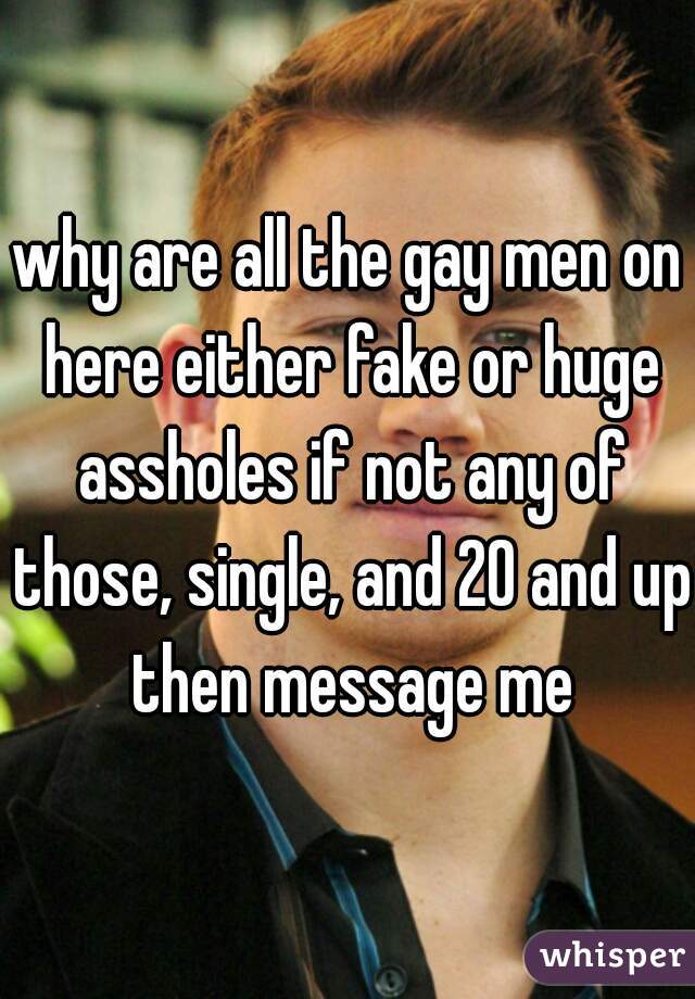 why are all the gay men on here either fake or huge assholes if not any of those, single, and 20 and up then message me