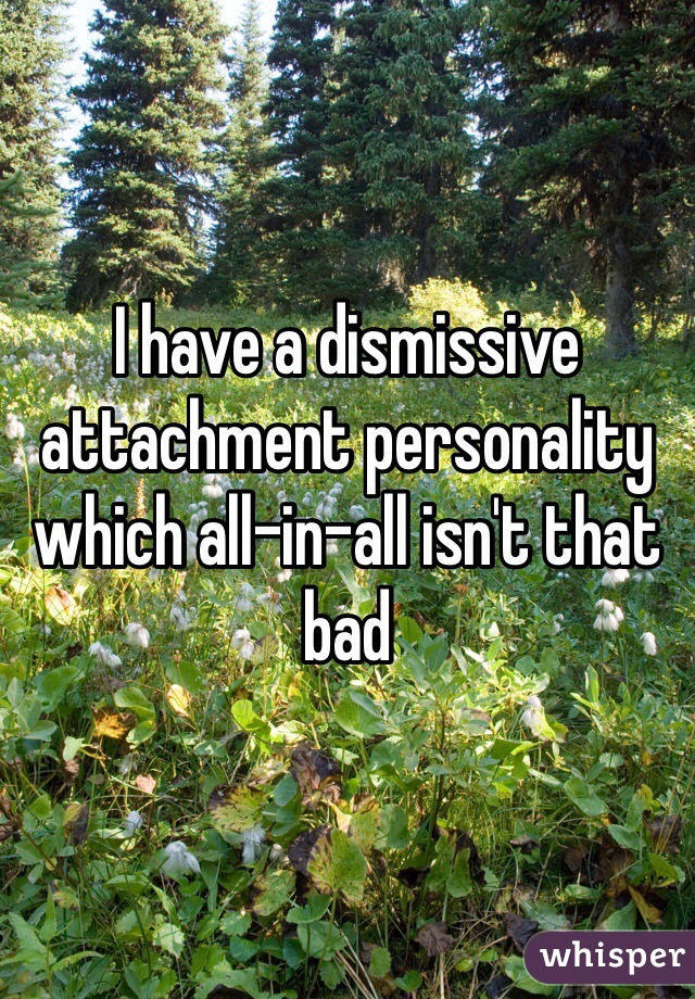 I have a dismissive attachment personality which all-in-all isn't that bad