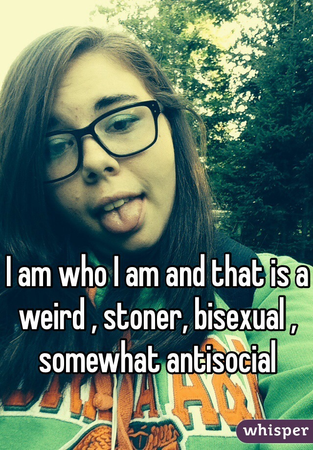 I am who I am and that is a weird , stoner, bisexual , somewhat antisocial 