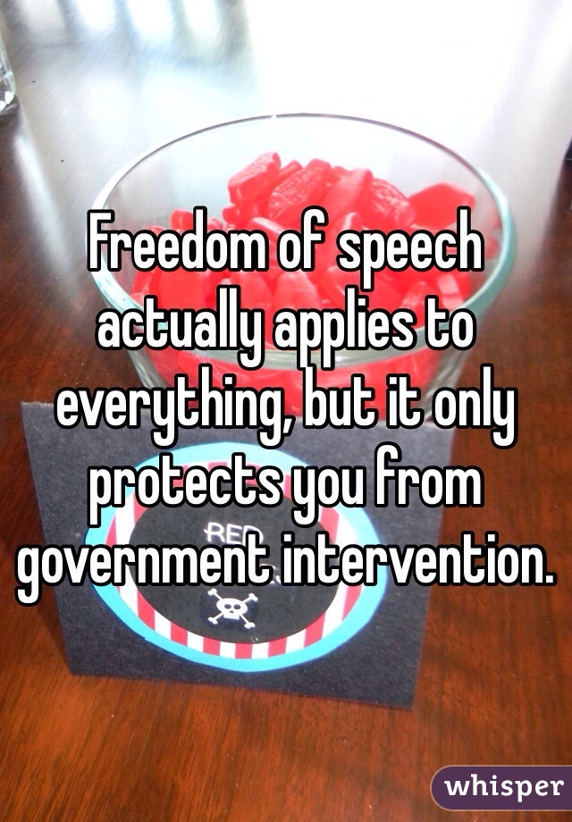 Freedom of speech actually applies to everything, but it only protects you from government intervention.  