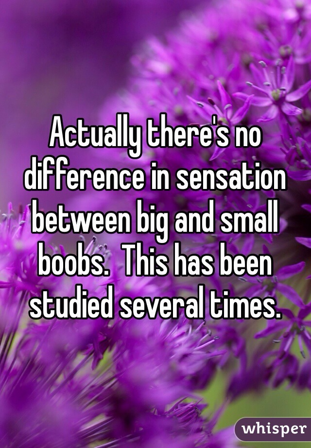 Actually there's no difference in sensation between big and small boobs.  This has been studied several times.