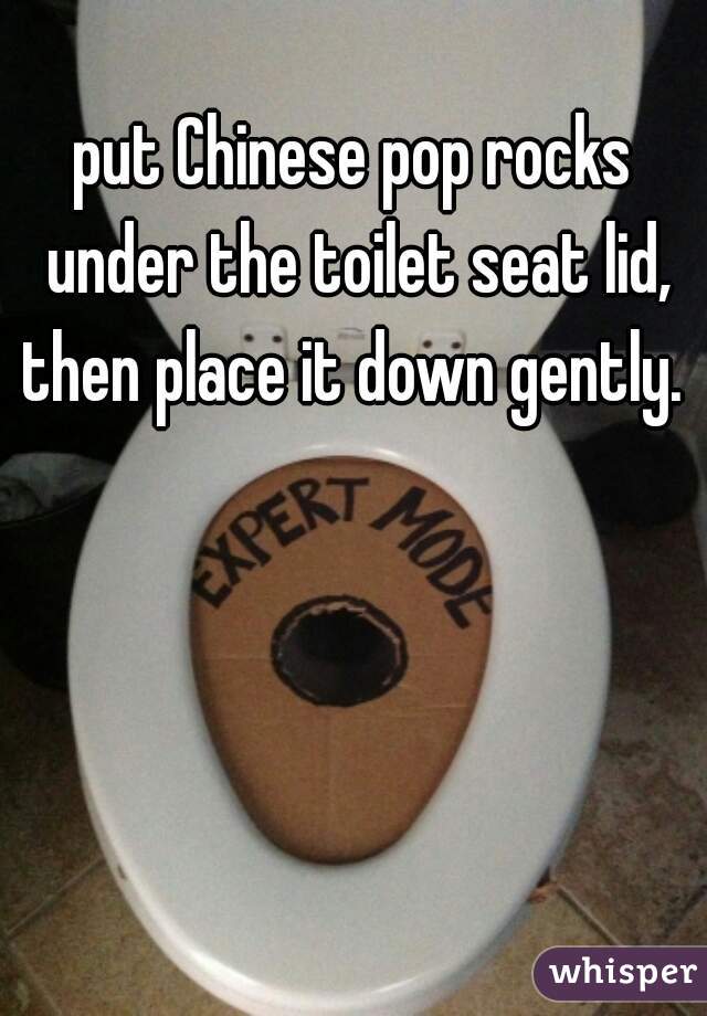 put Chinese pop rocks under the toilet seat lid, then place it down gently. 