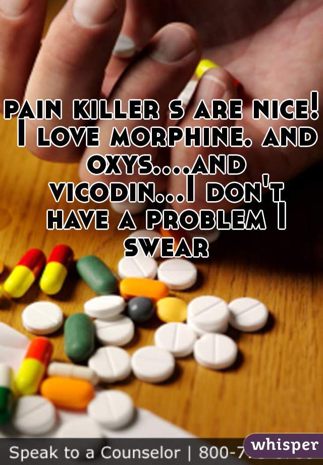 pain killer s are nice! I love morphine. and oxys....and vicodin...I don't have a problem I swear