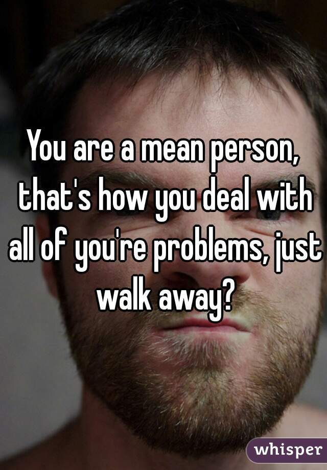 You are a mean person, that's how you deal with all of you're problems, just walk away?