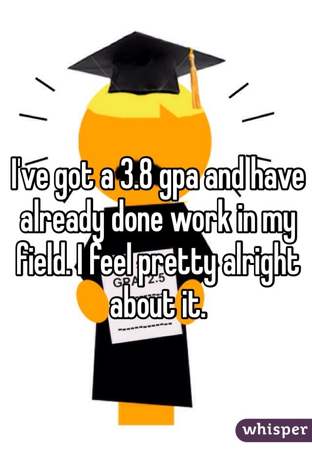 I've got a 3.8 gpa and have already done work in my field. I feel pretty alright about it. 