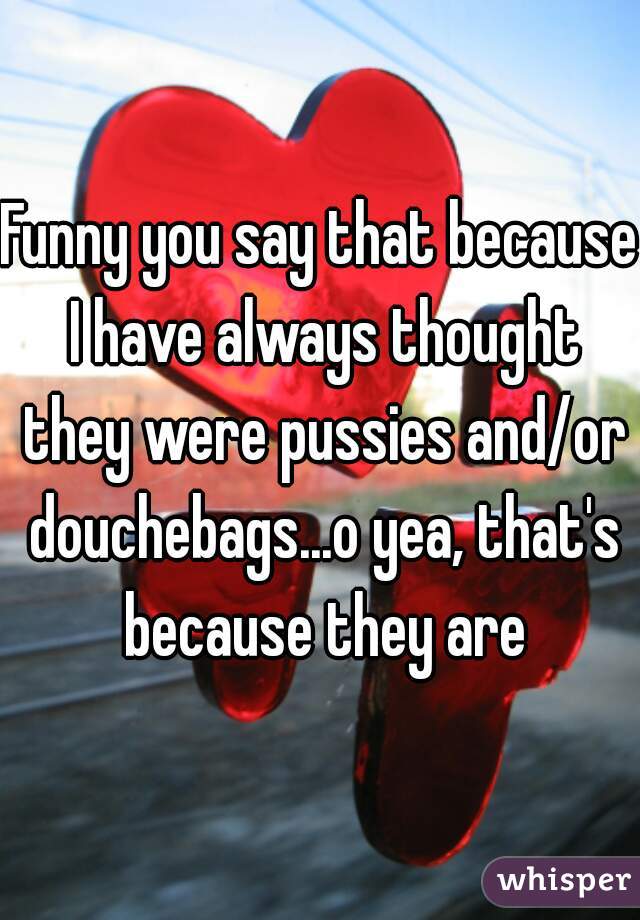 Funny you say that because I have always thought they were pussies and/or douchebags...o yea, that's because they are