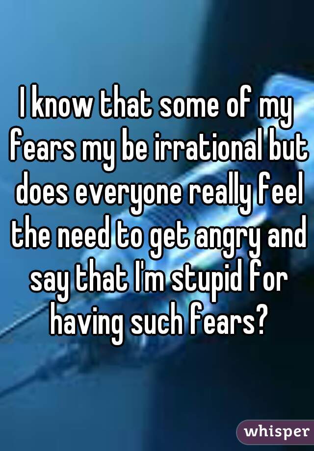 I know that some of my fears my be irrational but does everyone really feel the need to get angry and say that I'm stupid for having such fears?