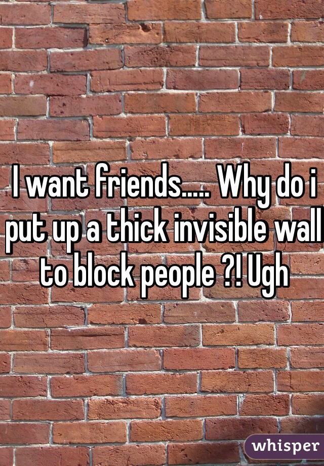 I want friends..... Why do i put up a thick invisible wall to block people ?! Ugh